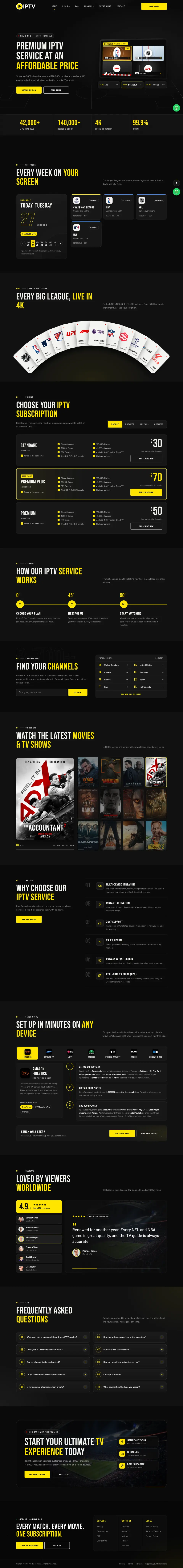 Full homepage of the Arena IPTV template
