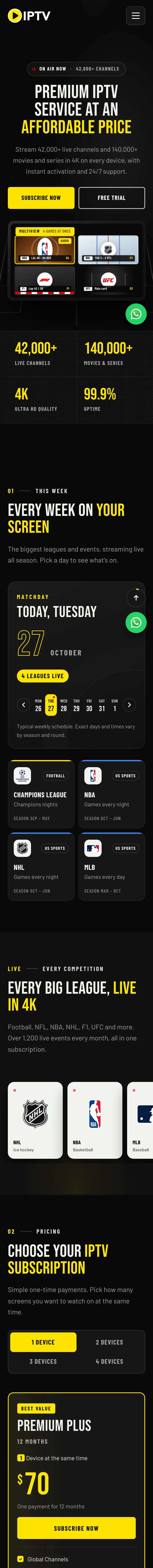 Arena IPTV template on a phone