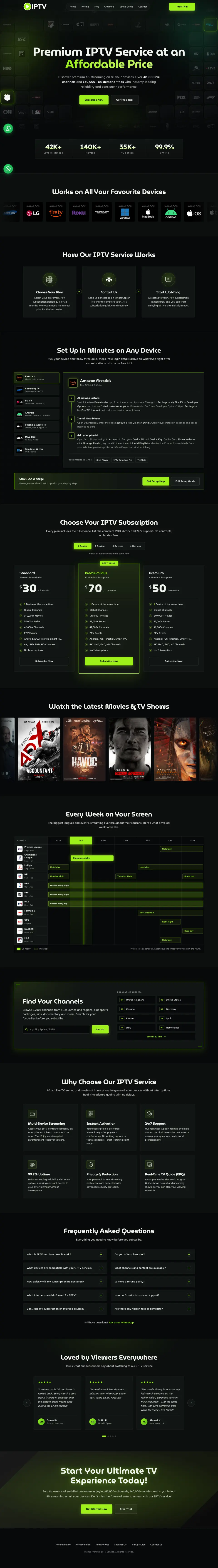 Full homepage of the Neon IPTV template
