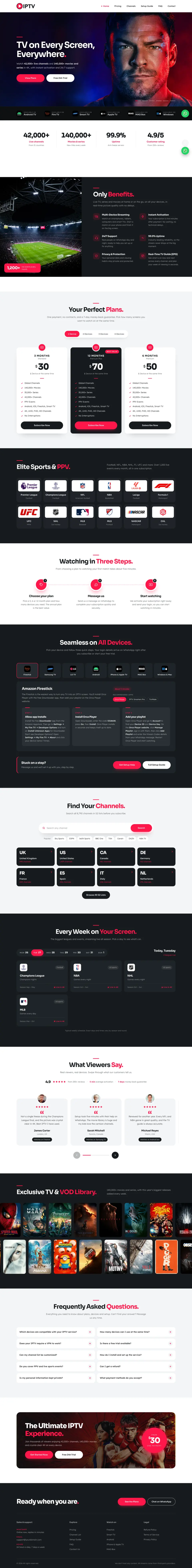 Full homepage of the Pulse IPTV template
