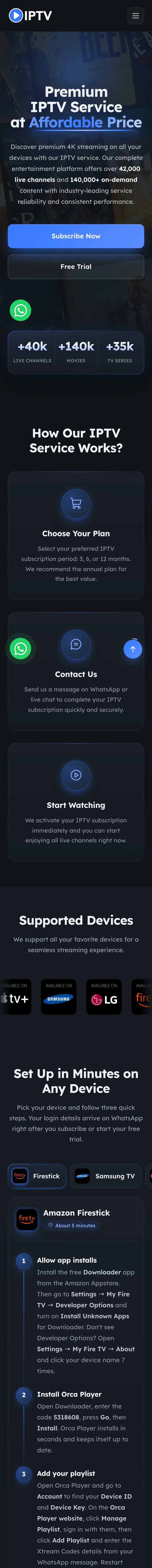 Modelo IPTV SubZero num telemóvel