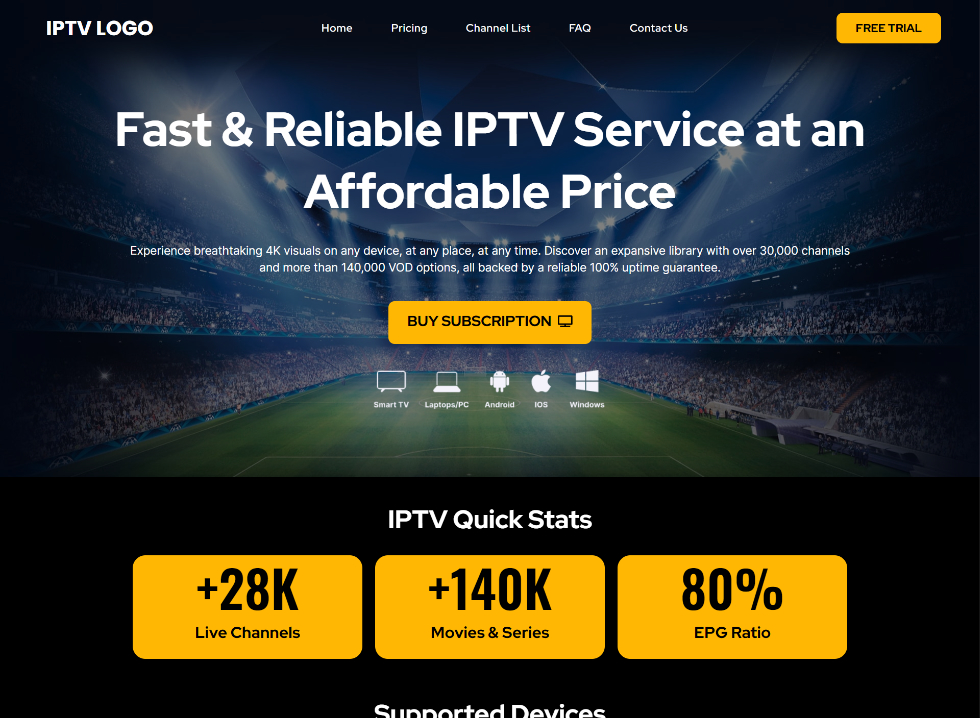 create a professional iptv website 